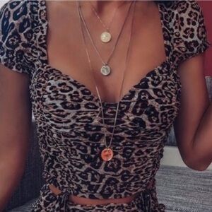 OOTDFash Ruched Leopard Animal Print Crop top